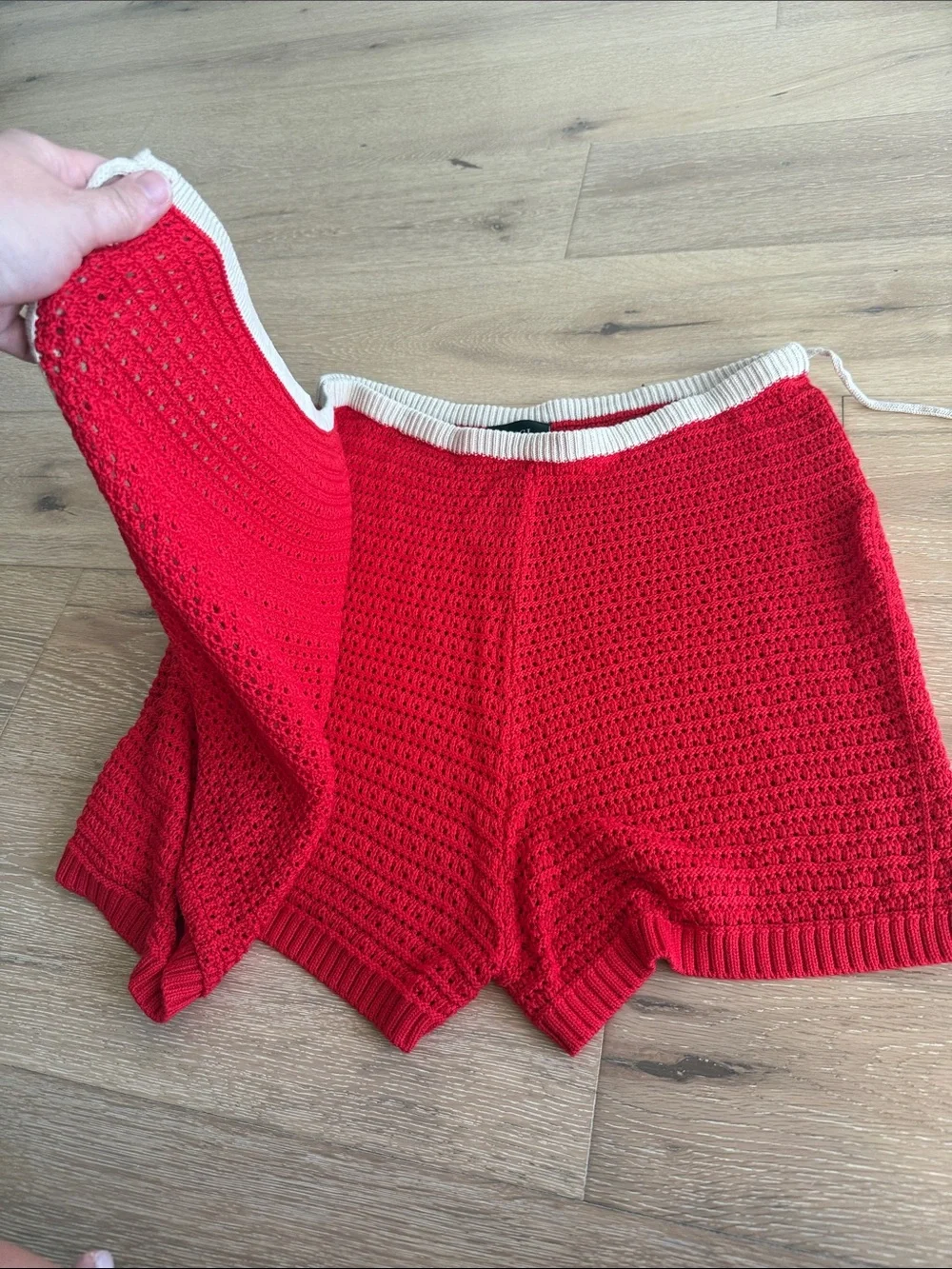 Red Knit Wrap-Style Women’s Shorts with Contrast Trim